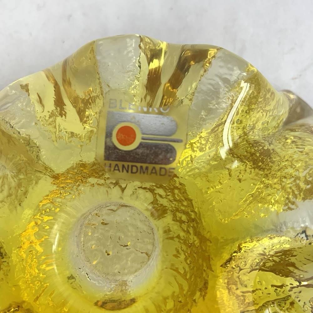 Vintage BLENKO Glass Yellow Candlestick Holder Rare Color Atomic Ice Art Glass - Picture 7 of 16